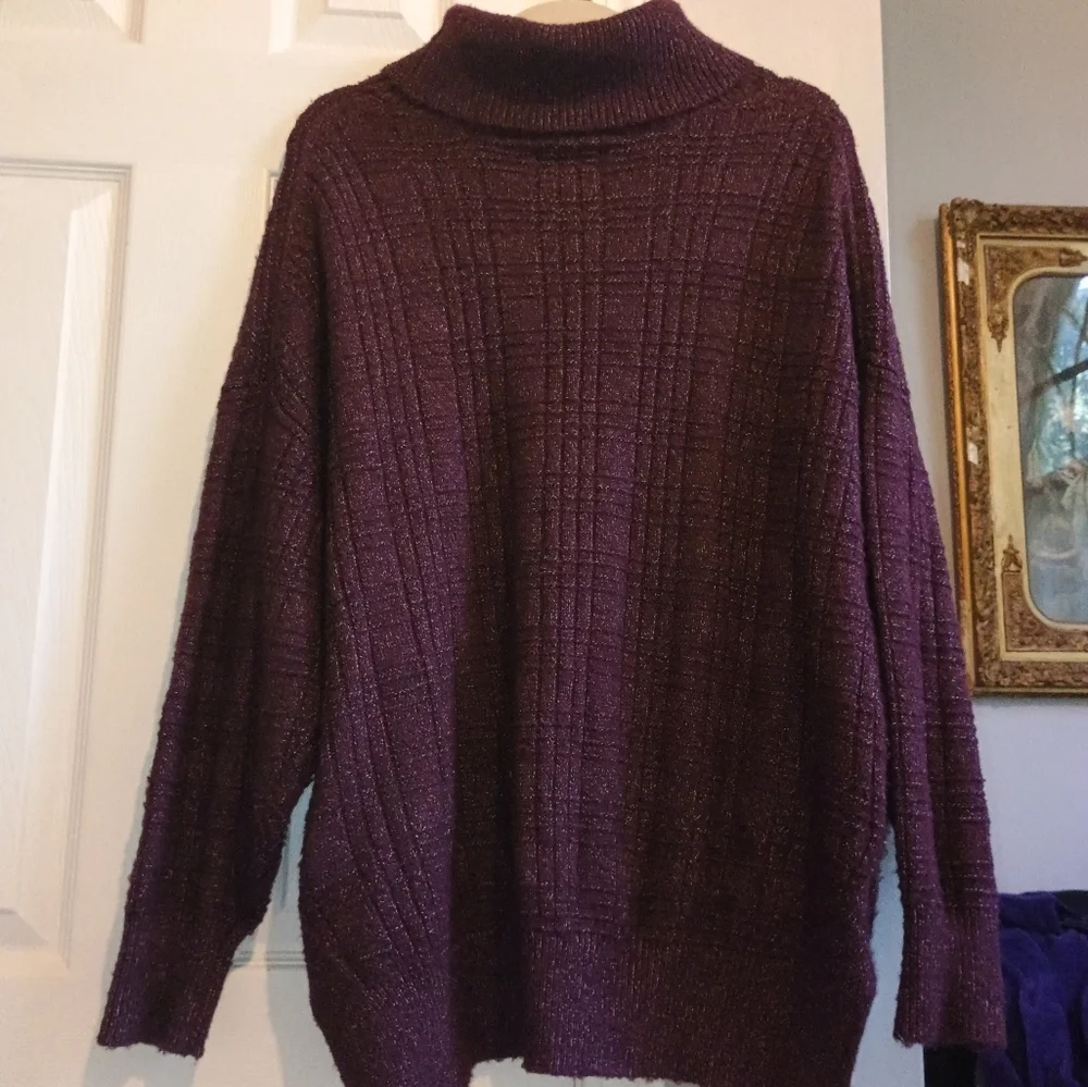 Lucky Brand Women’s Oversized‎ Mock Neck Sweater Wine Textured Knit Size Medium